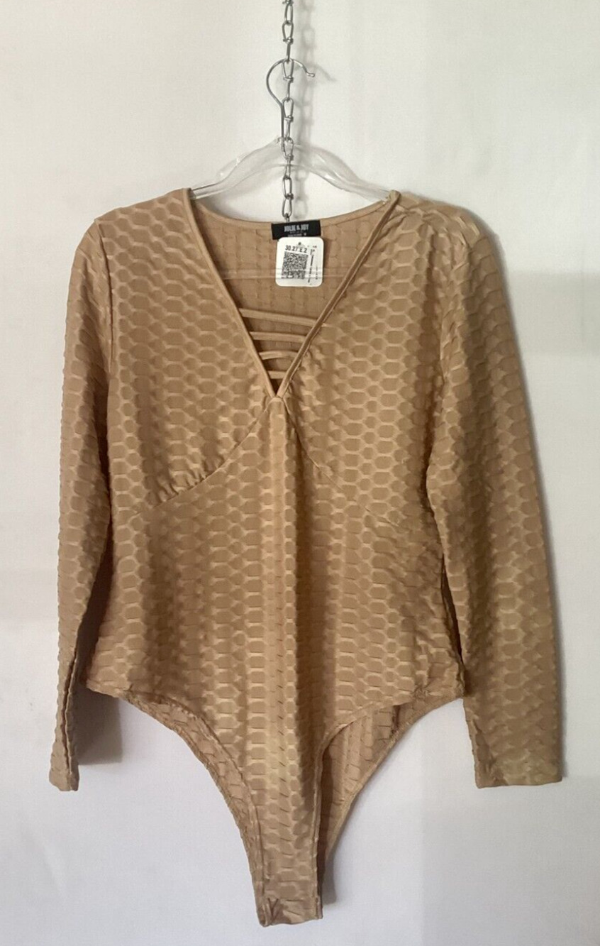 Jolie & Joy Women's Tan Workout Soft Tummy Long Sleeve Control Bodysuit Size XL